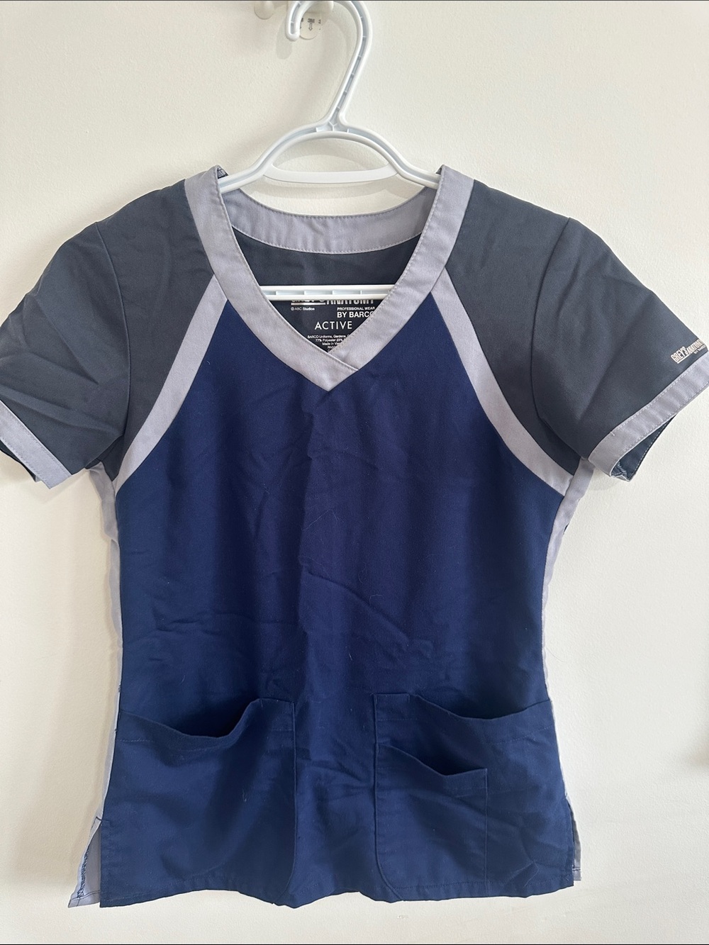 Grey's Anatomy Navy and Gray V-Neck Scrub Top